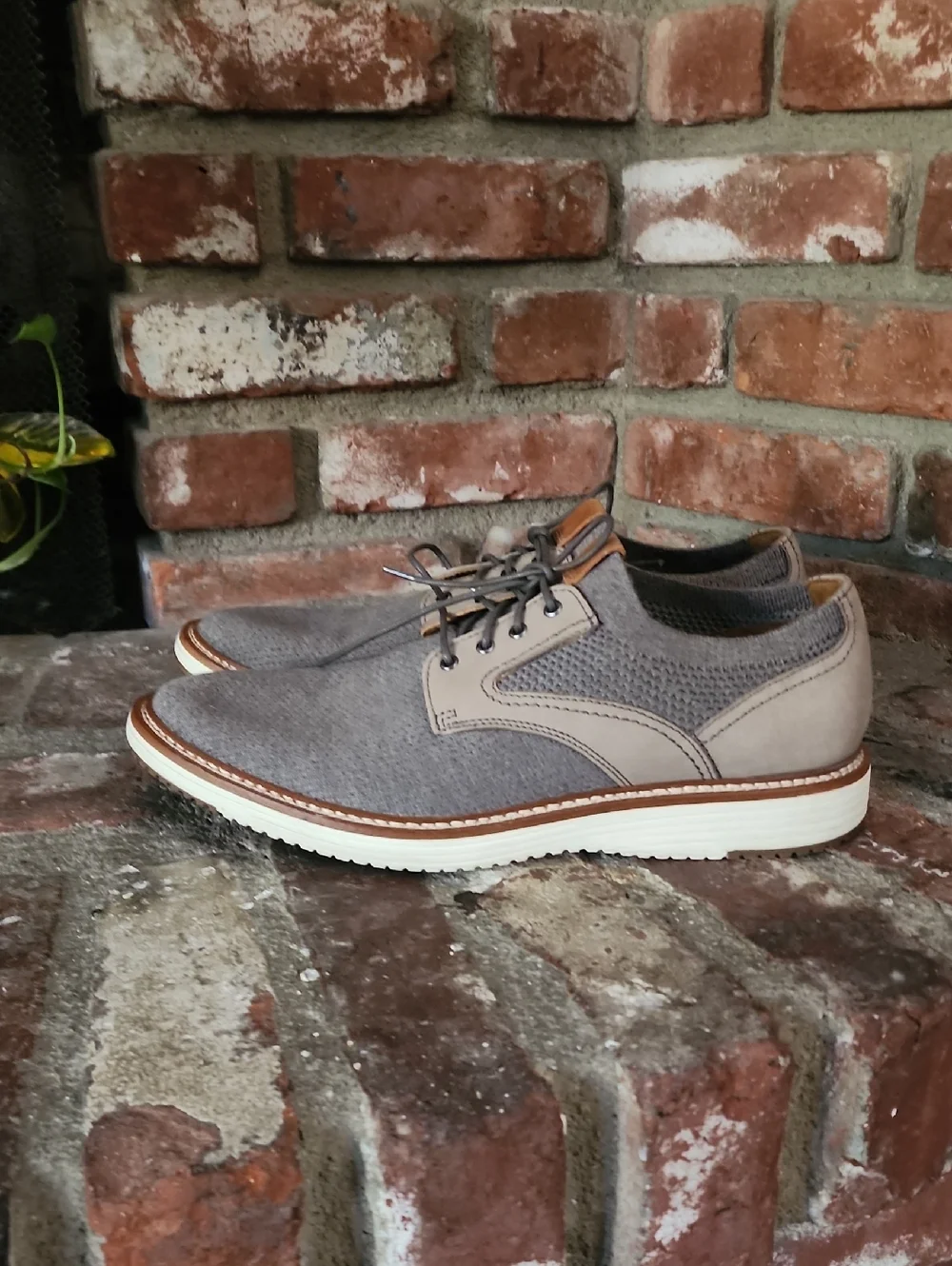 Johnston & Murphy Knit & Leather Lace-Up Oxfords Grey Hybrid Comfort Shoes Sz 10